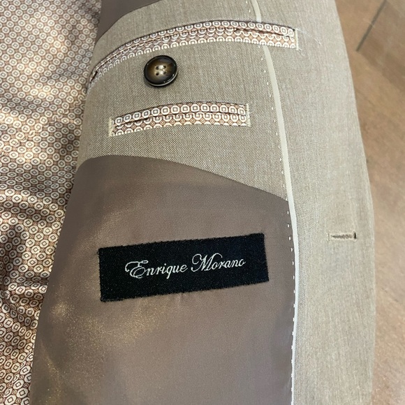 Mens Beige Blazer Enrique Morano 38R NWOT Tan Polyester - Picture 7 of 9